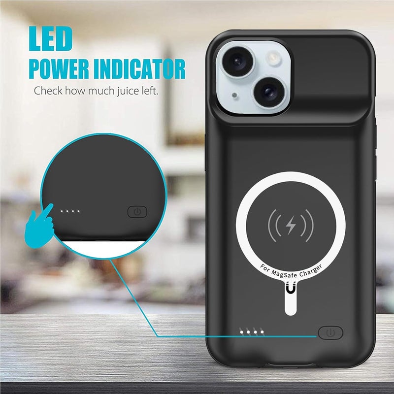 SNRONEW Battery Case for iPhone 15 Plus, Full Encircle 12000mAh High Capacity Rechargeable Portable Charger Case Extended Battery Pack for iPhone 15 Plus (6.7 inch) Wireless Charging Case with Carplay-Black - Image 3